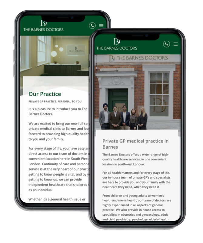 Barnes Doctors Web Design mockup on Mobile